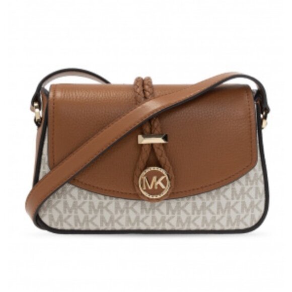 Michael Kors  ‘Lea’ Monogram Vanilla Luggage Flap Handbag Crossbody - Picture 1 of 16
